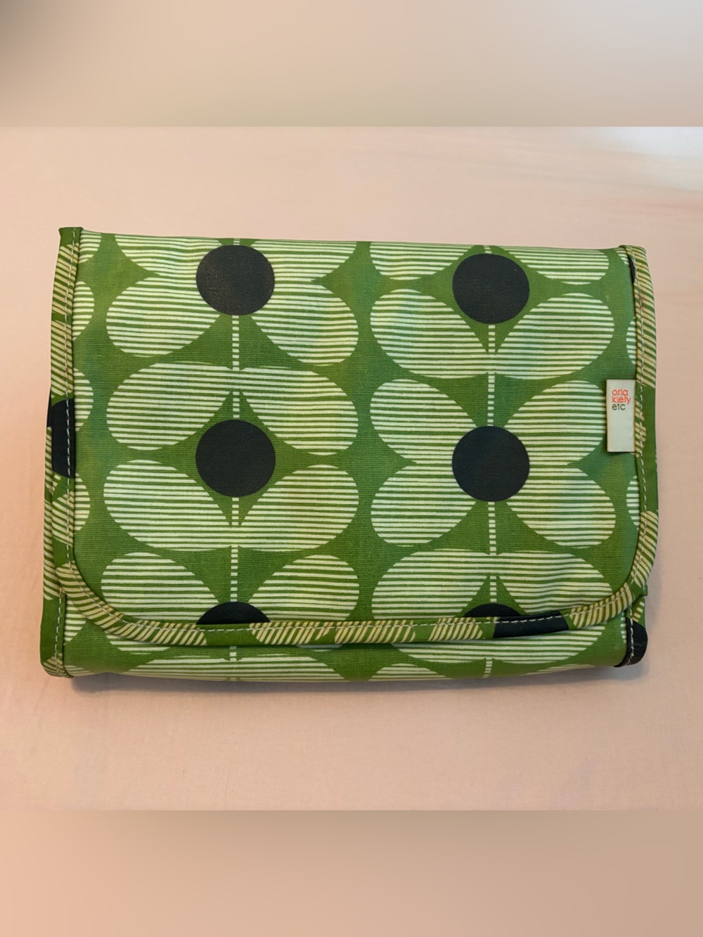 Orla Kiely Green Floral Trifold Cosmetics Toiletry Organizer Pouch